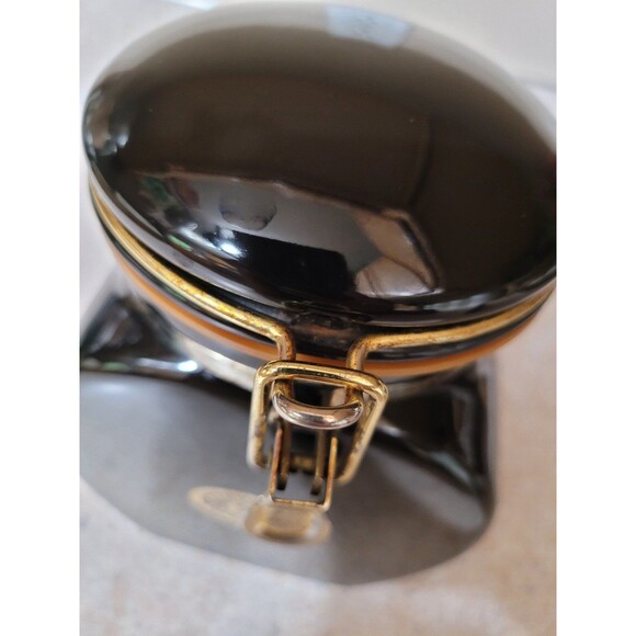 Vintage European Coffee House Collection Canister Black Ceramic Gold Trim - Picture 9 of 10